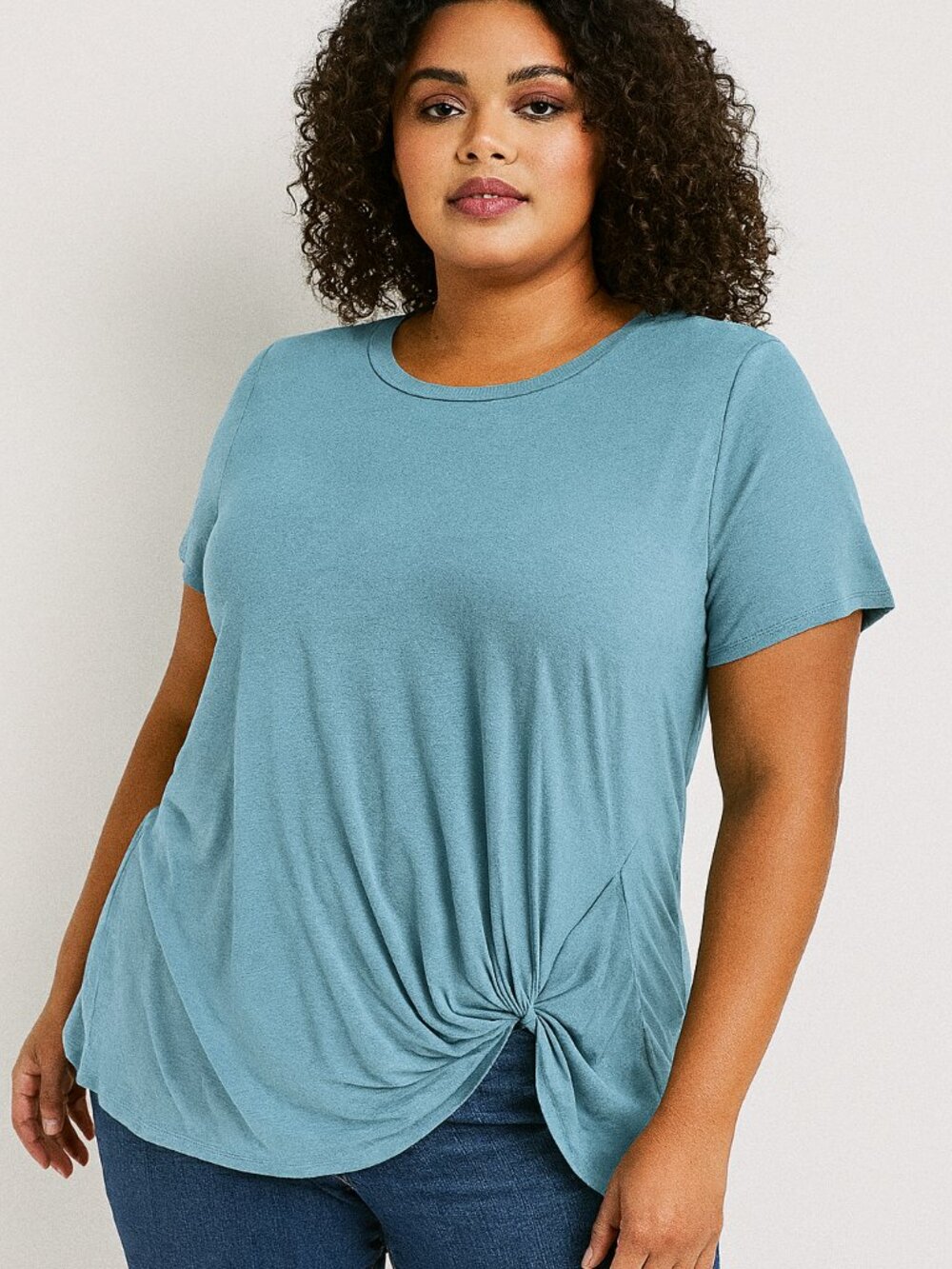 NWT  Solid Twist Tunic Top with Short Roll Cuff Sleeves